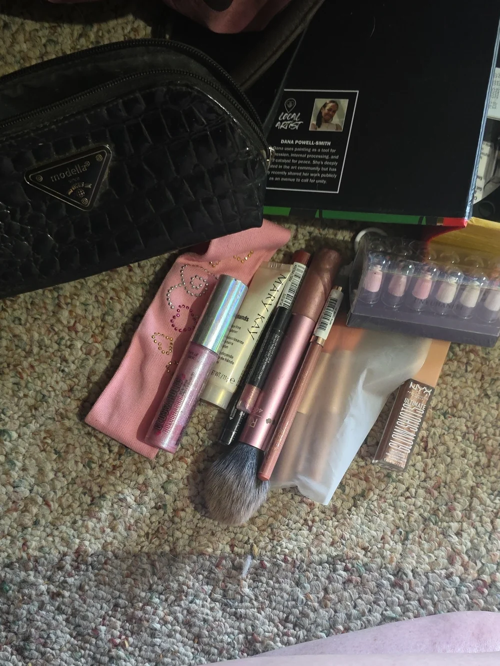 Modella Black Quilted Cosmetic Pouch with New Makeup